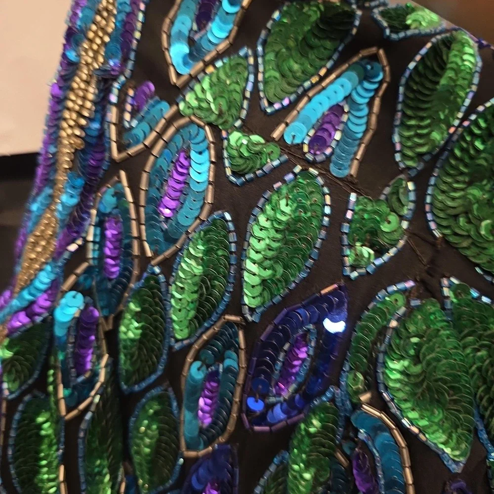 Vtg‎ Laurence Kazar Jacket Womens Large Multicolor Silk Beaded Sequin Peacock